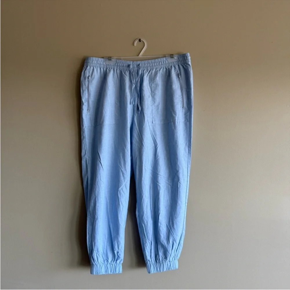 NWT Serra Blue Linen Elastic Waistband Jogger Pants - Picture 10 of 10